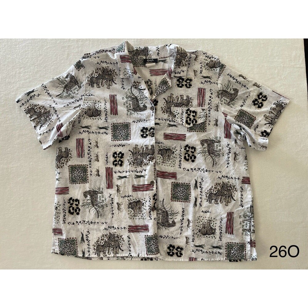 Vintage Top & Co Safari Jungle All Over Print‎ Shirt Made in USA Size Large